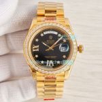 Replica Rolex Day Date II Gold 41MM Black Dial Diamond Bezel Watch 41MM